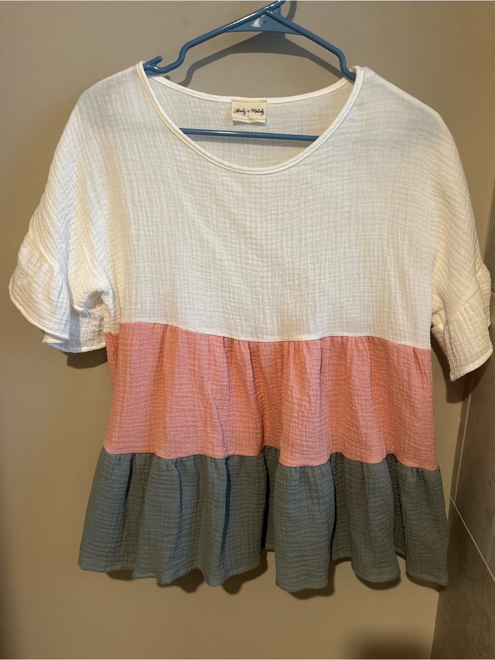 Lovely Melody White, Pink, Sage Tiered Peplum Tunic